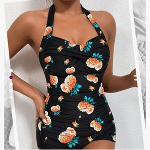 Cupshe Black and Pink Floral One Piece Swimsuit
